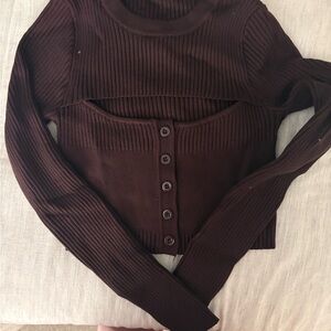 Elegant Brown Ribbed Women's Top